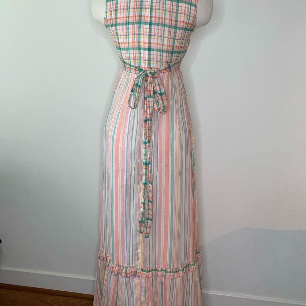 Vintage 70s Colorful Striped Dress with Ruffle Sleeves - Picture 6 of 9